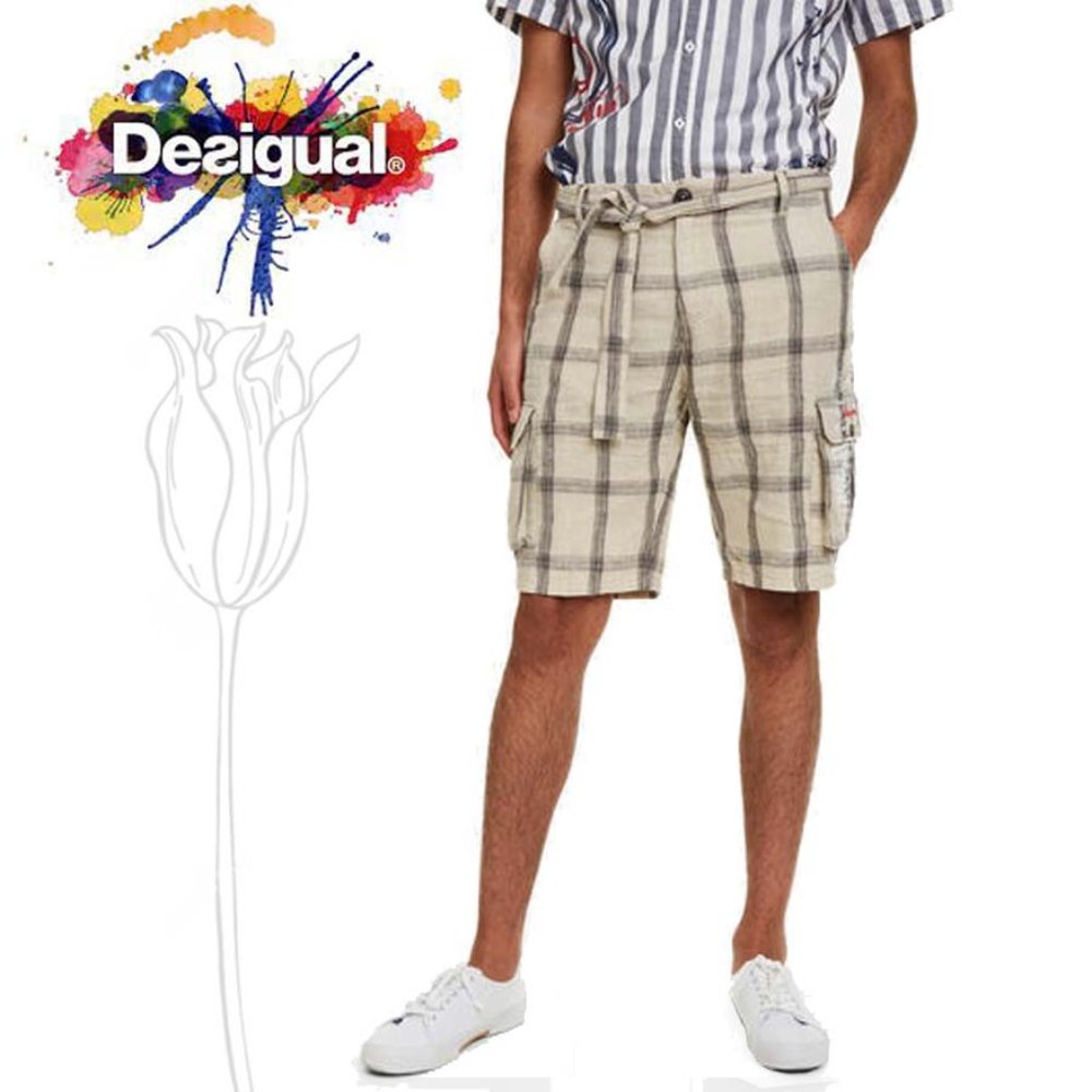 DESIGUAL Marc doodle Cargo Linen Blend Shorts